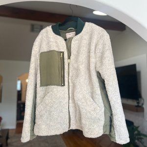 Free People Green Cream Rivington Sherpa Jacket Size Medium